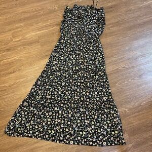 Who What Wear Floral Maxi Dress Ruffle Trim Sleeveless Summer Black Women Medium